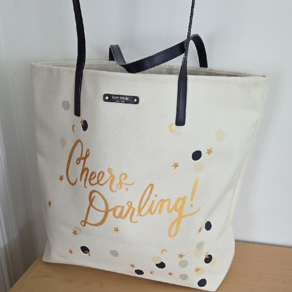 Kate Spade EUC Cheerful Cream and Gold Canvas Tote